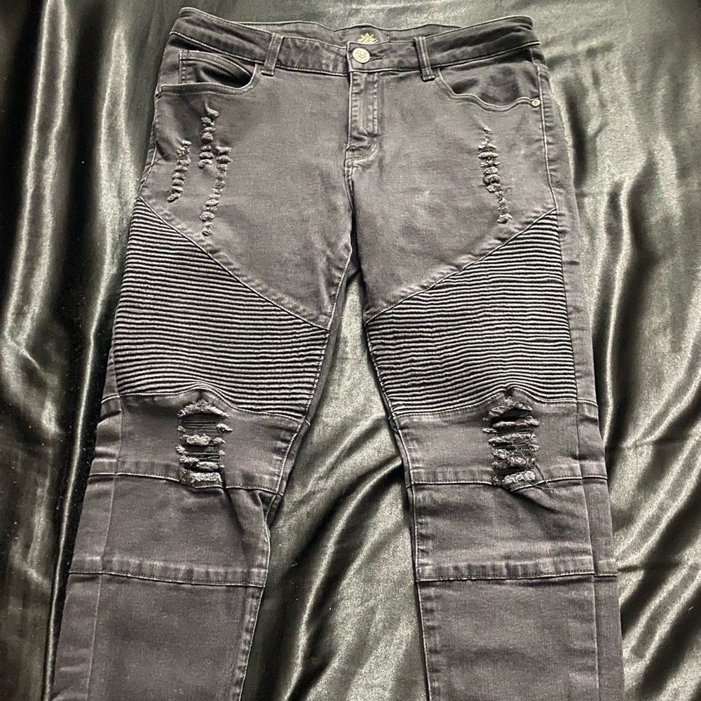 Black Distressed Biker Jeans